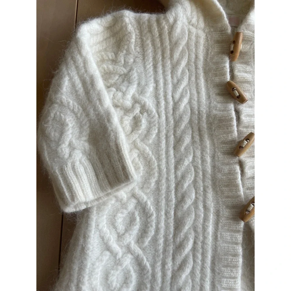 Janie And Jack Lambswool Angora Rabbit Hair Nylon Baby Hooded Cable Knit Coat